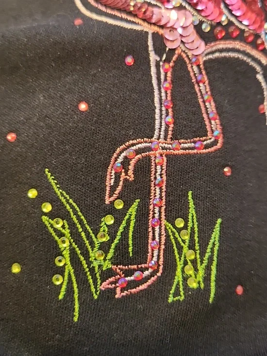 Quacker Factory By Jeanne Bicea Black Tee with Pink Sequin Flamingo Size L - Picture 14 of 15